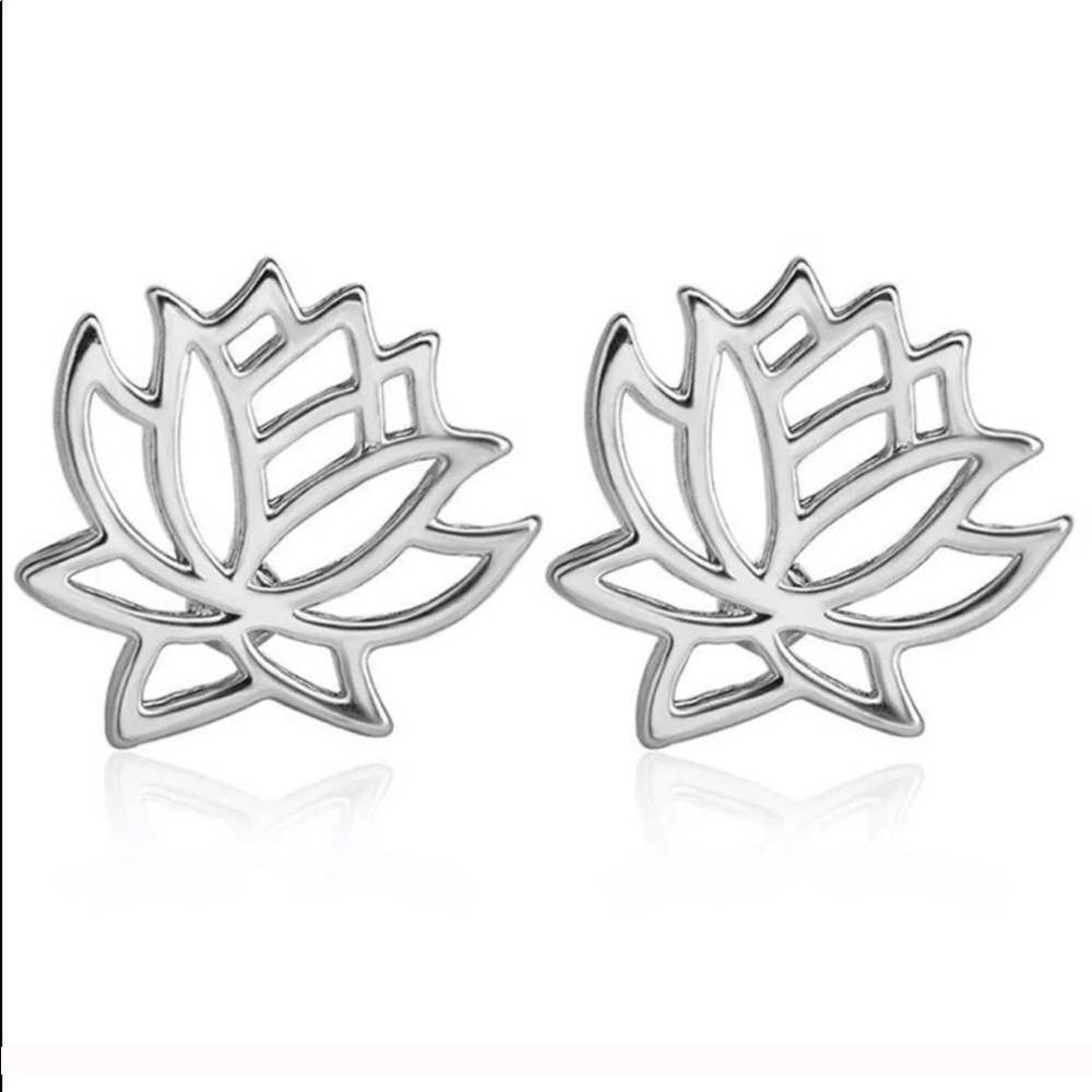 Silver Lotus Flower Earring Studs